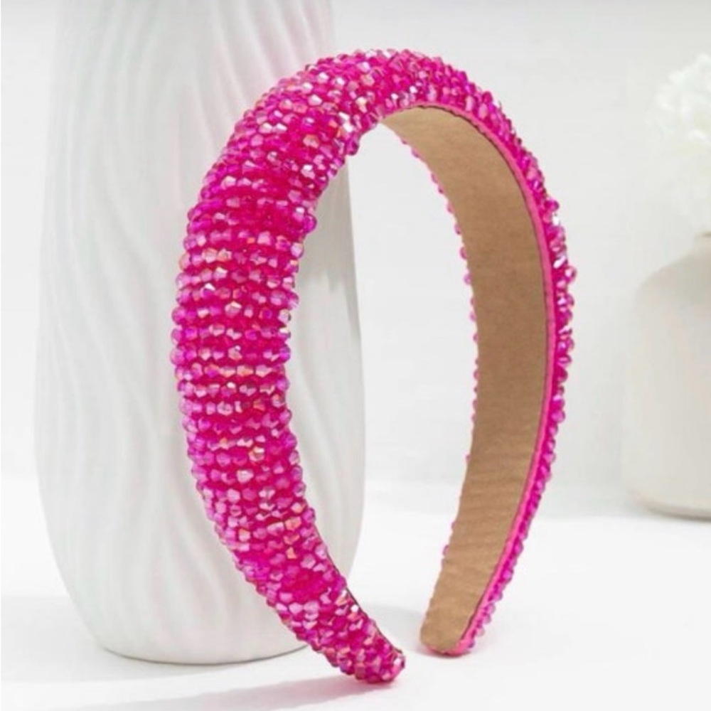 Custom made Pink Beaded Headband - NO MISSING BEADS